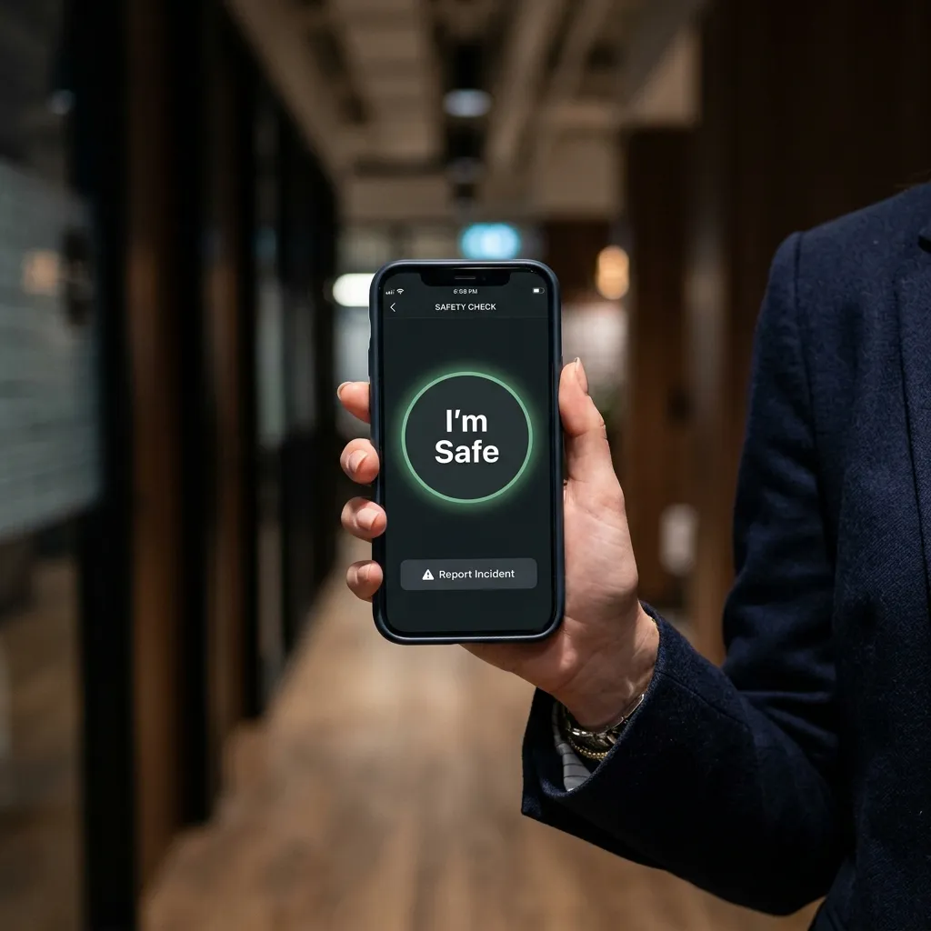 The Sentry mobile safety app held in hand — worker-facing lone worker protection